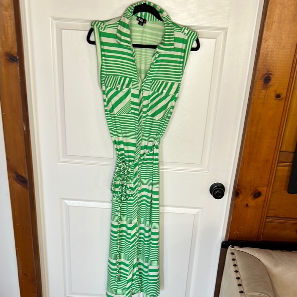 Green Striped Sleeveless Dress
